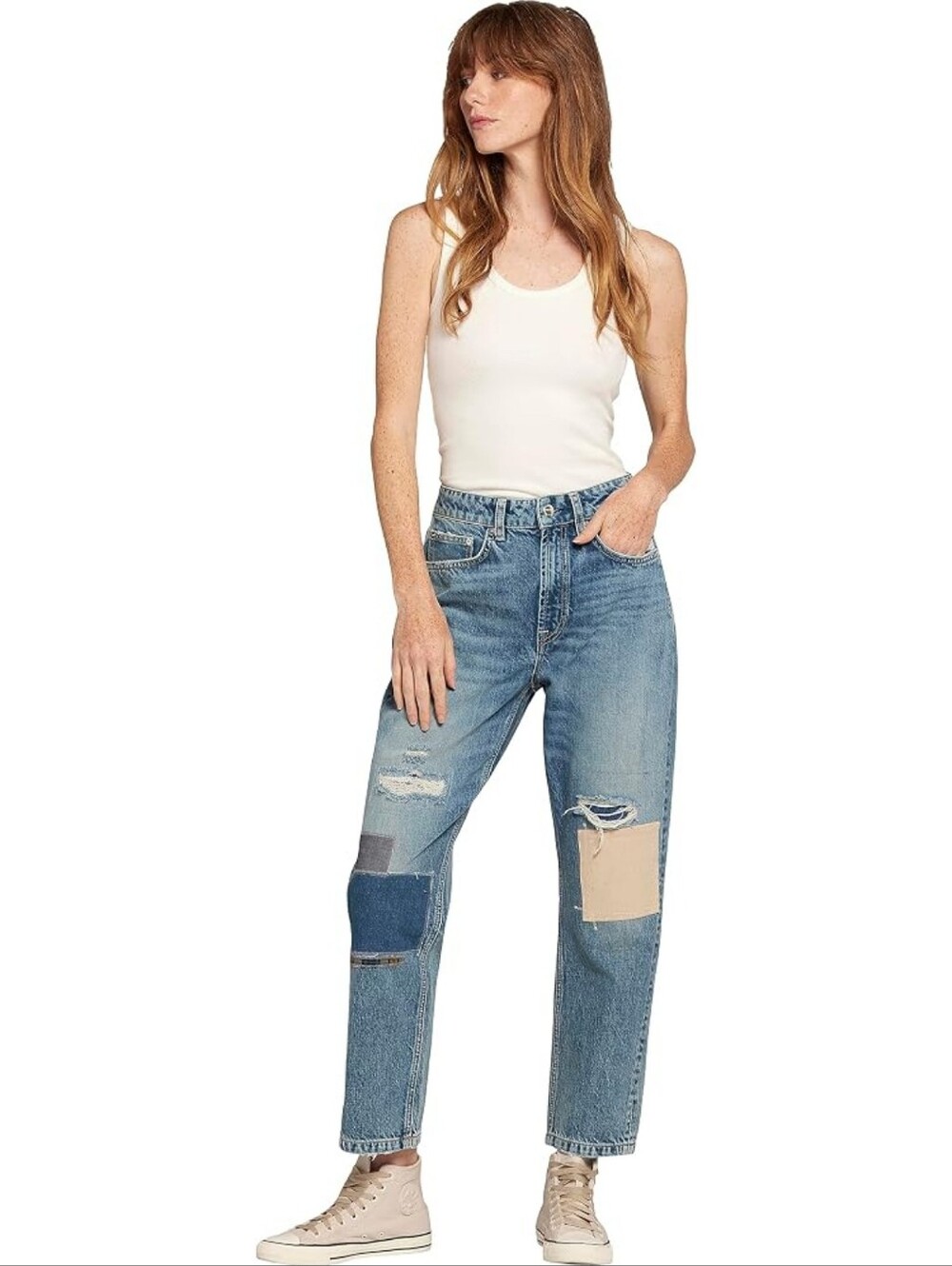 Current/Elliott  "The Boy Genius" Mid-Rise Straight-Leg Patchwork Jeans Delaware